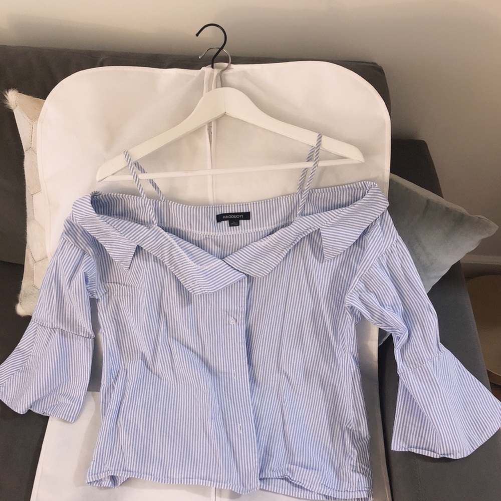 Off shoulder light blue shirt top size S/M